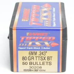 Barnes .243 / 6mm 80 Grain Tipped Triple-Shock X Boat Tail Bullet (50 Ct.)