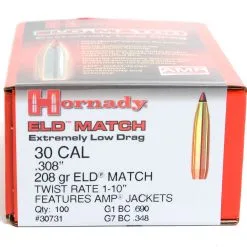 Hornady .308 / 30 208 Grain ELD-M (Extremely Low Drag Match) (100 Ct.)