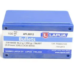 Lapua .338 / 338 250 Grain Full Metal Jacket Boat Tail Lockbase (100 Ct.)